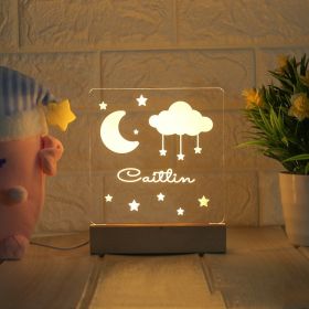 LED Bedside Lamp Children's Cartoon (Option: Moon and stars-Monochrome-USB)